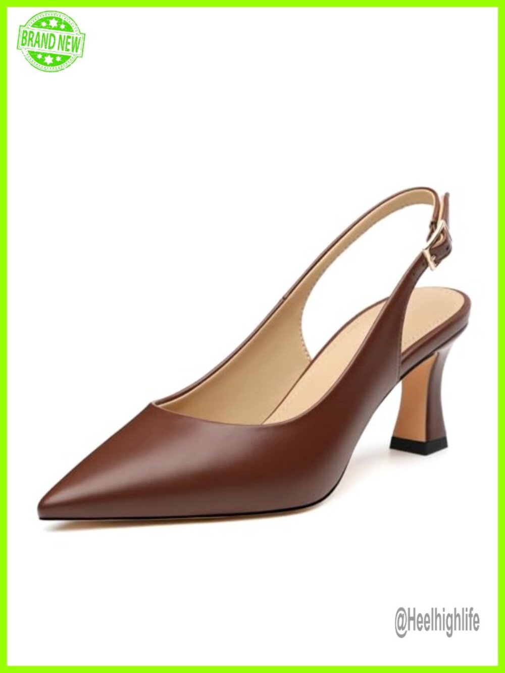 Kitten Heel Slingback Pumps Faux Leather Pointed Toe Comfortable